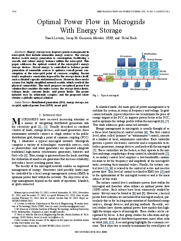 (PDF) Optimal Power Flow in Microgrids With Energy Storage