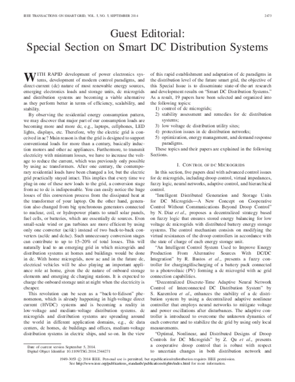 (PDF) Guest Editorial: Special Section on Smart DC Distribution Systems