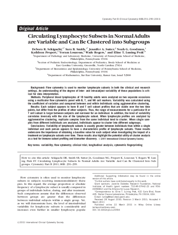 (PDF) Circulating lymphocyte subsets in normal adults are variable and ...
