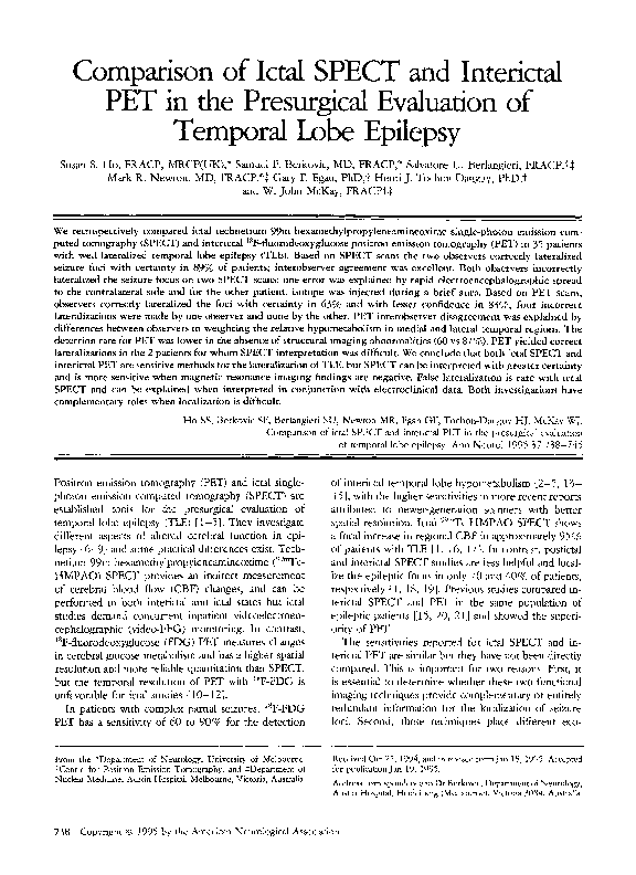 (PDF) Comparison of ictal SPECT and interictal PET in the presurgical ...