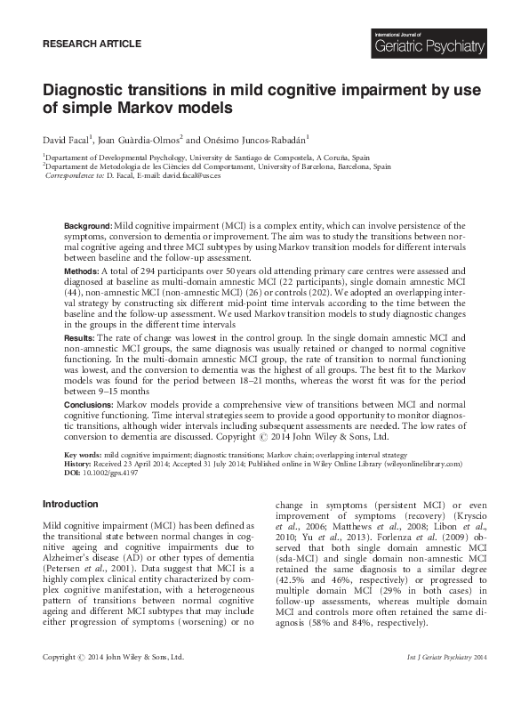 (PDF) Diagnostic transitions in mild cognitive impairment subtypes