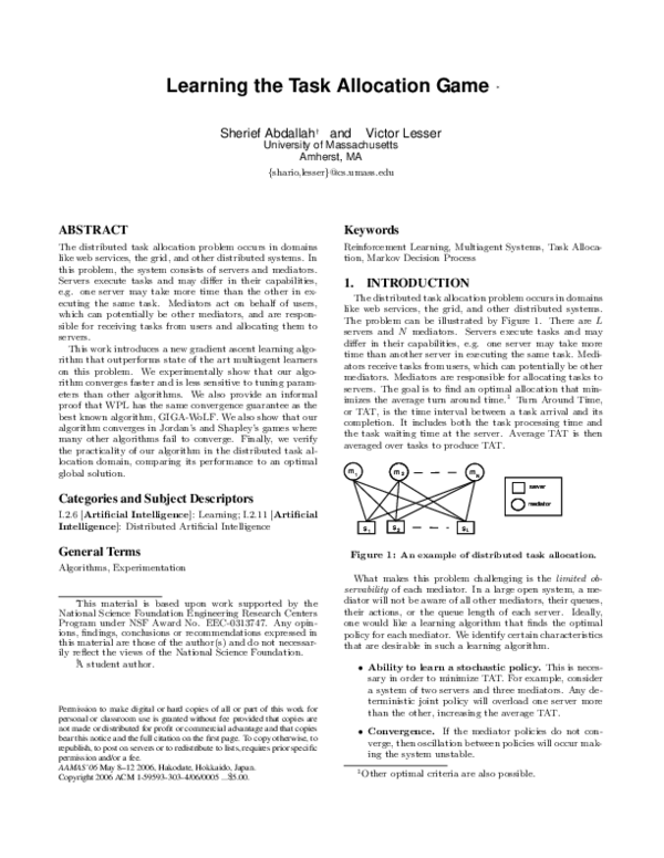 (PDF) Learning the task allocation game