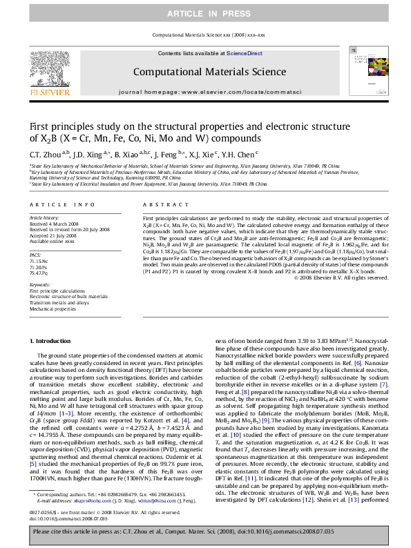 (PDF) First principles study on the structural properties and ...