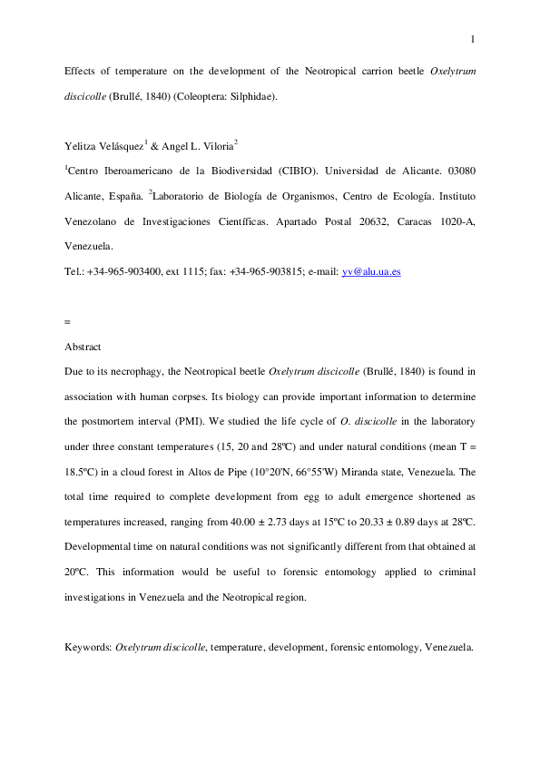 (PDF) Effects of temperature on the development of the Neotropical ...