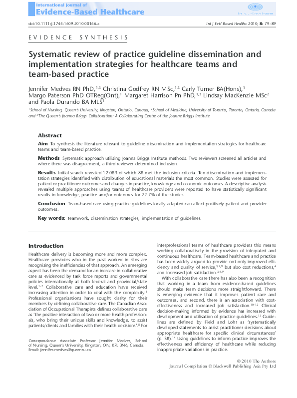 (PDF) Systematic review of practice guideline dissemination and ...
