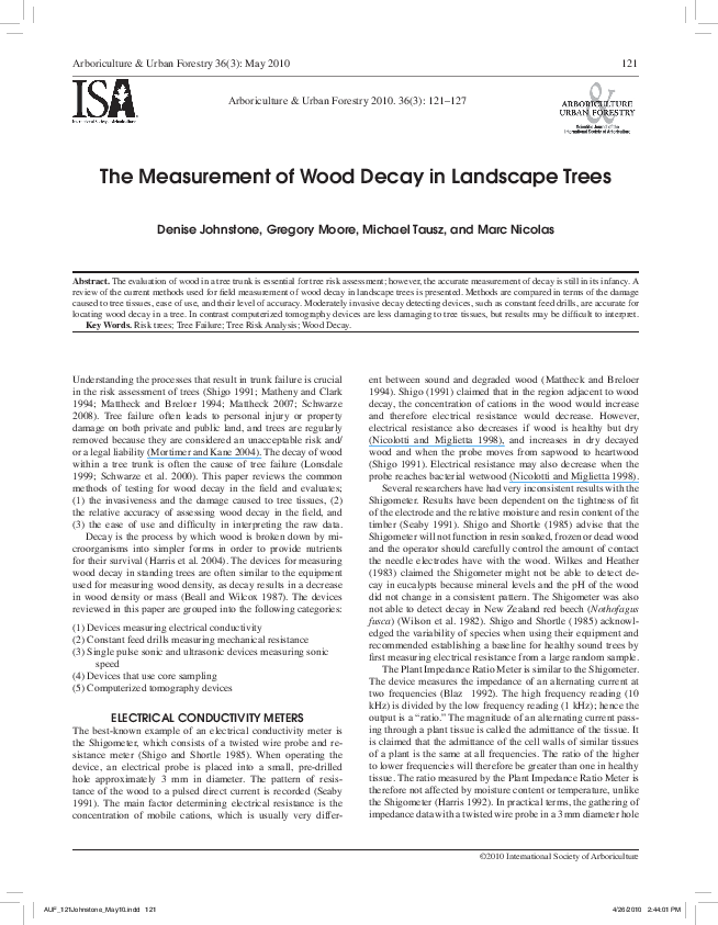 Pdf The Measurement Of Wood Decay In Landscape Trees Marc Nicolas Pdf