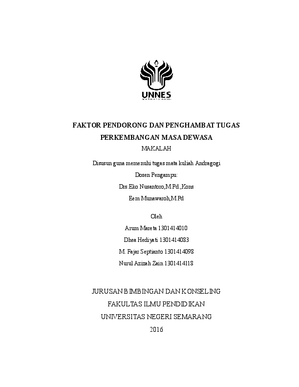 Doc Faktor Pendorong Dan Penghambat Tugas Perkembangan Masa Dewasa Nurul Zain Academia Edu