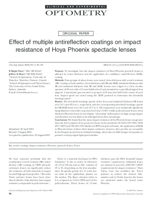 (PDF) Effect of multiple antireflection coatings on impact resistance