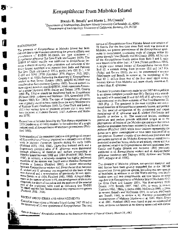 (PDF) Kenyapithecus from Maboko Island