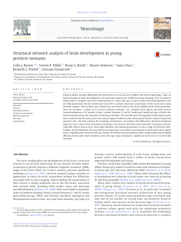 (PDF) Structural network analysis of brain development in young preterm ...