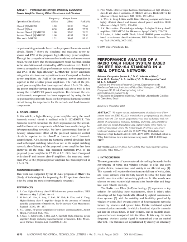 (PDF) Performance analysis of a Radio over Fiber system based on IEEE ...