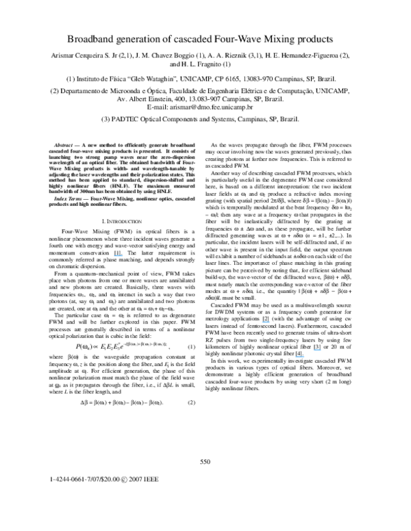 (PDF) Broadband generation of cascaded four-wave mixing products