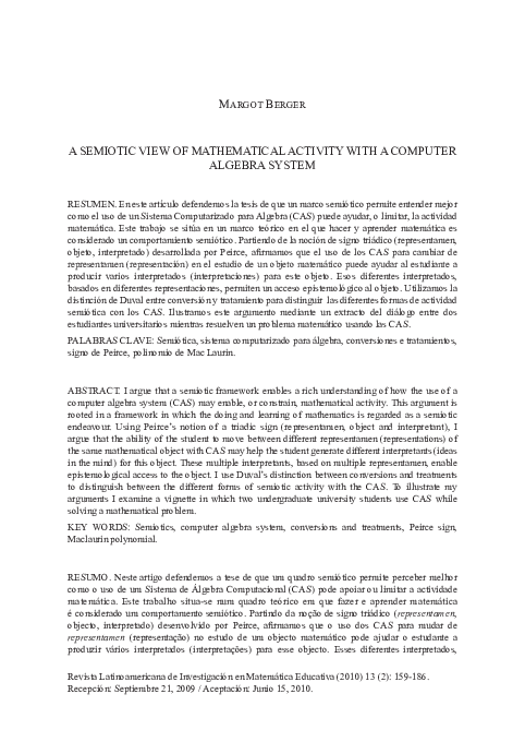 (PDF) A Semiotic View of Mathematical Activity with a Computer Algebra ...