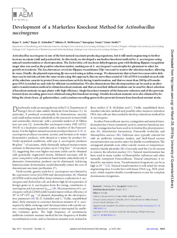 (PDF) Development of a Markerless Knockout Method for Actinobacillus ...