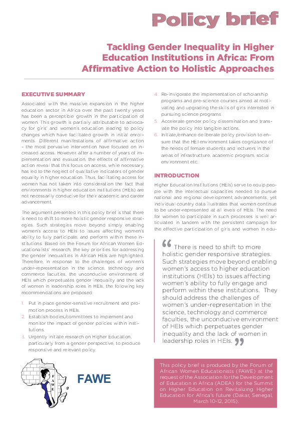 (PDF) Tackling Gender Inequality in Higher Education Institutions in ...