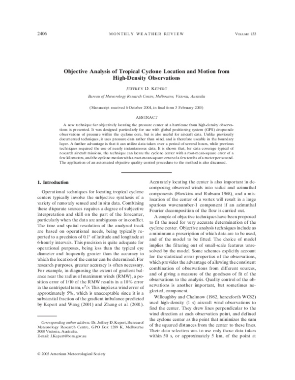 (PDF) Objective Analysis of Tropical Cyclone Location and Motion from ...