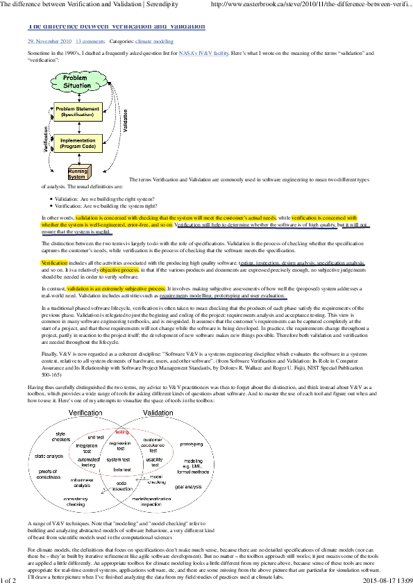 (PDF) The difference between Verification and Validation