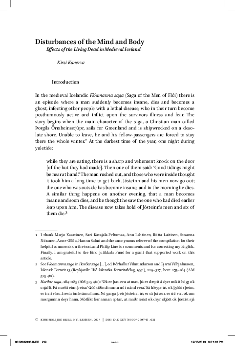 Disturbances of the Mind and Body: Effects of the Living Dead in Medieval Iceland