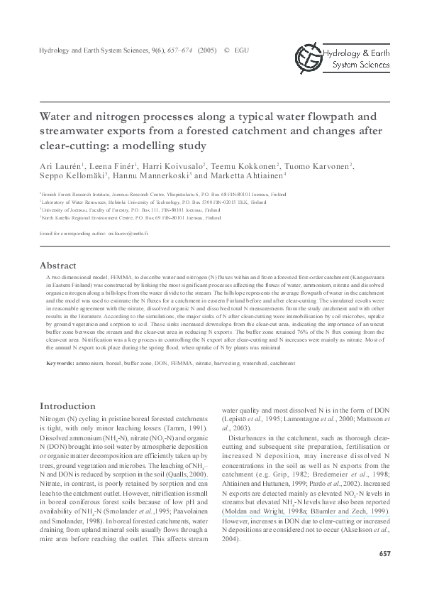 (PDF) Water and nitrogen processes along a typical water flowpath and ...