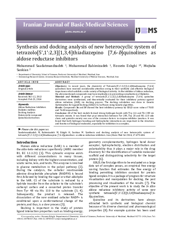 (PDF) Synthesis and docking analysis of new heterocyclic system of ...