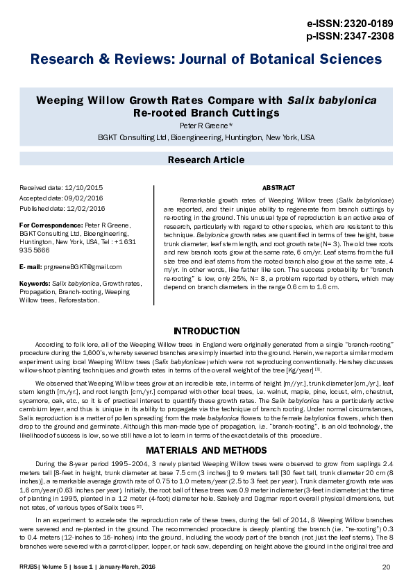 (PDF) 2016 J Bot Sci, "Weeping Willow Growth Rates w/ Branch Cuttings