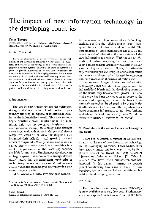 (PDF) The impact of new information technology in the developing countries