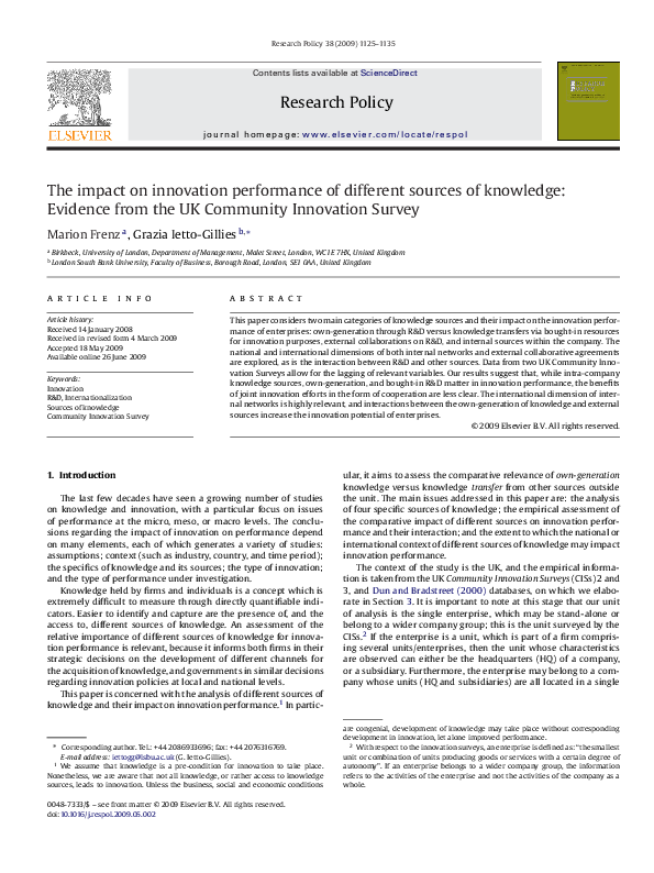 (PDF) The impact on innovation performance of different sources of ...