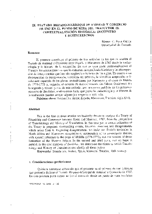 (PDF) El Tratado HispanoMarroquí de Amistad y Comercio de 1767 en el