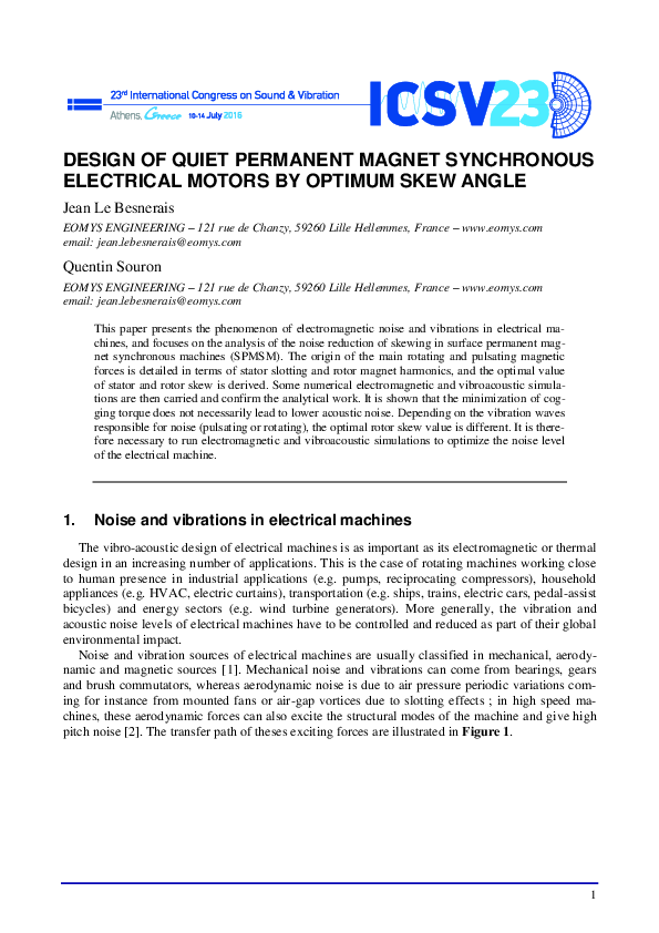 (PDF) DESIGN OF QUIET PERMANENT SYNCHRONOUS ELECTRICAL MOTORS BY