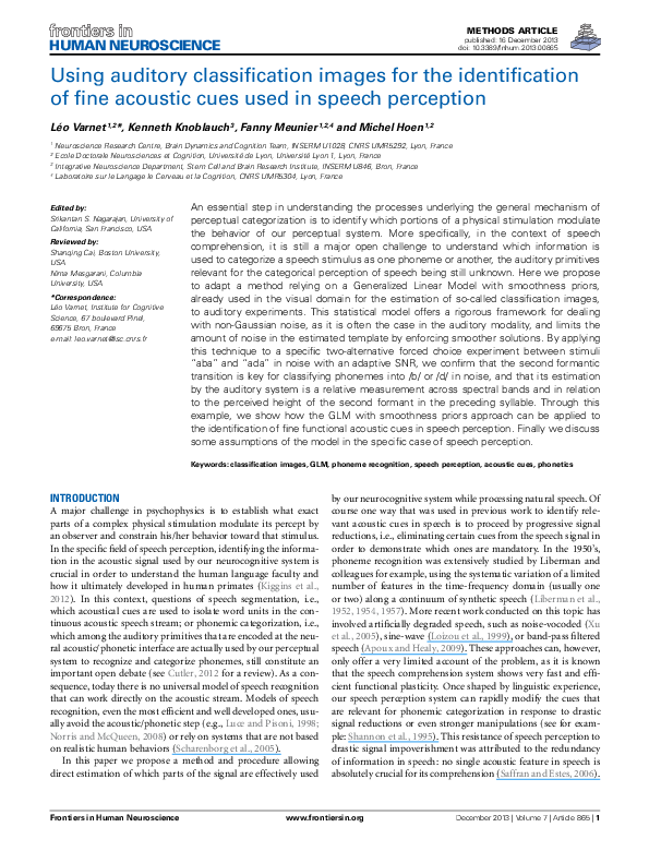 (PDF) Using auditory classification images for the identification of ...