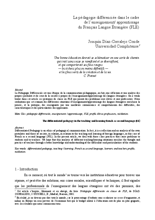 (DOC) La pédagogie différenciée dans le cadre de l'enseignement