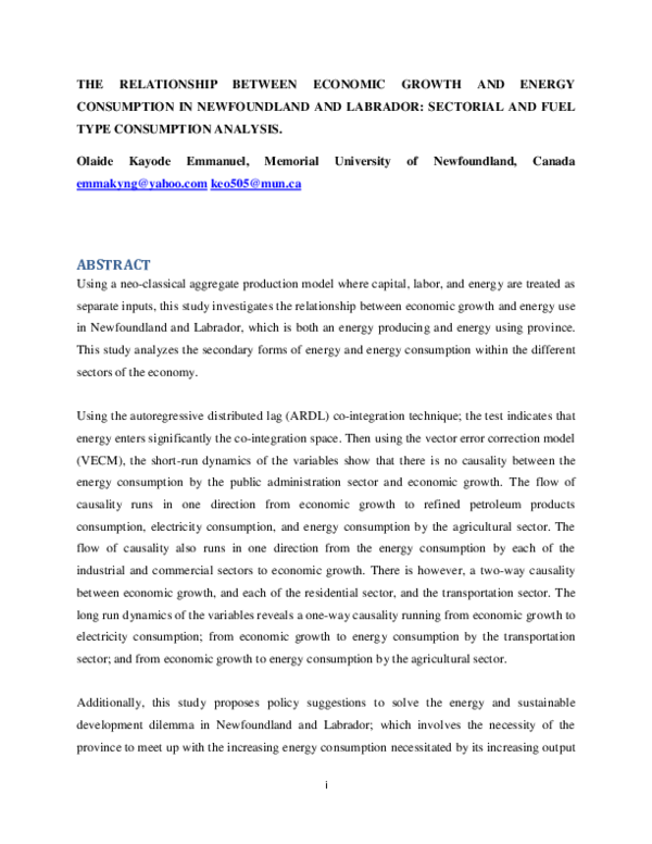 (PDF) THE RELATIONSHIP BETWEEN ECONOMIC GROWTH AND ENERGY CONSUMPTION ...