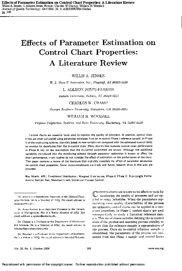(PDF) Effects of Parameter Estimation on Control Chart Properties: A ...