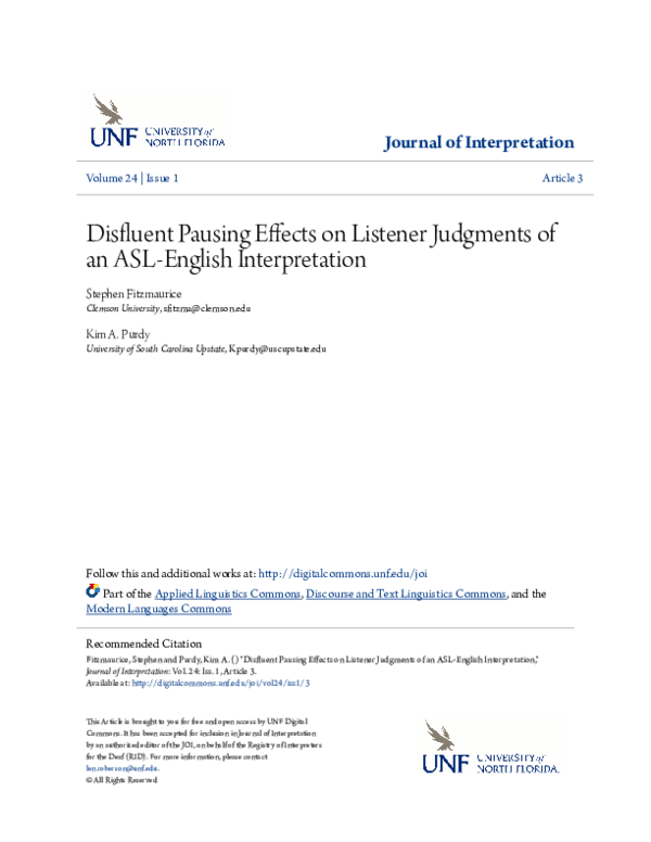 (PDF) Disfluent Pausing Effects on Listener Judgments of an ASL-English ...