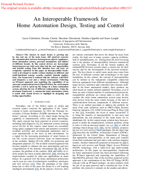 (PDF) An interoperable framework for home automation design, testing ...