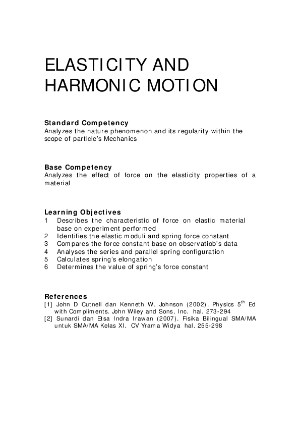 ELASTICITY AND HARMONIC MOTION