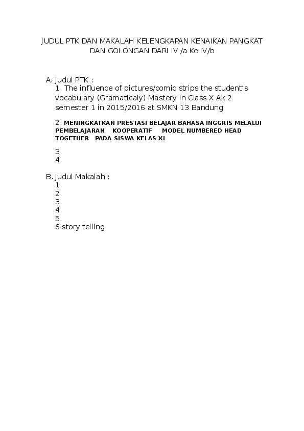 Doc Judul Ptk Dan Makalah Kelengkapan Kenaikan Pangkat Dan Golongan Dari Iv Ujang Suhara Academia Edu