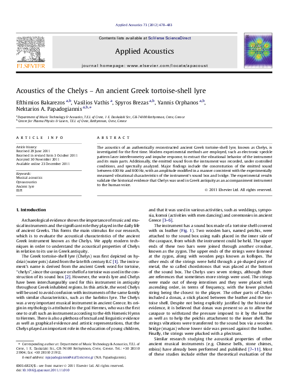 (PDF) Acoustics of the Chelys – An ancient Greek tortoise-shell lyre