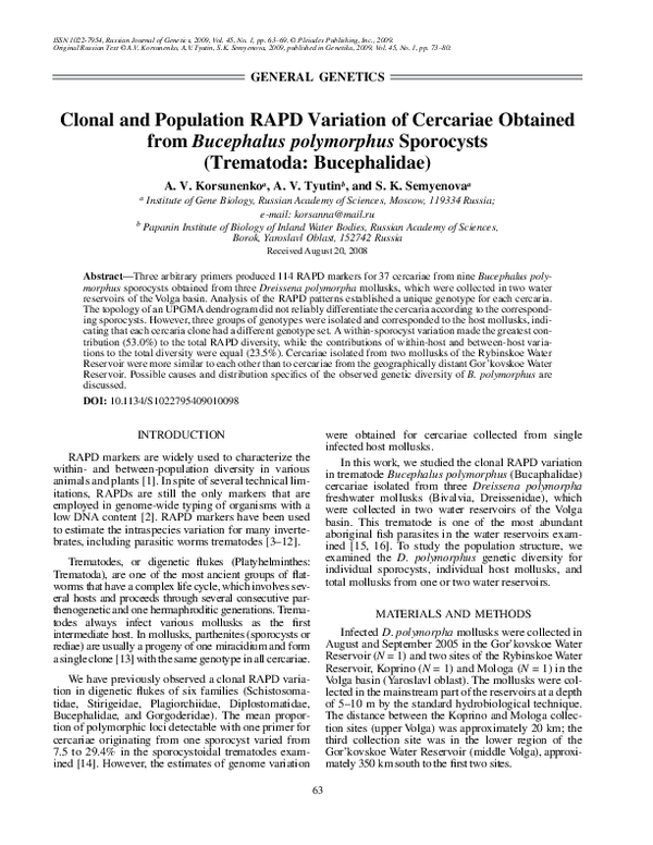 (PDF) Clonal and population RAPD variation of cercariae obtained from ...