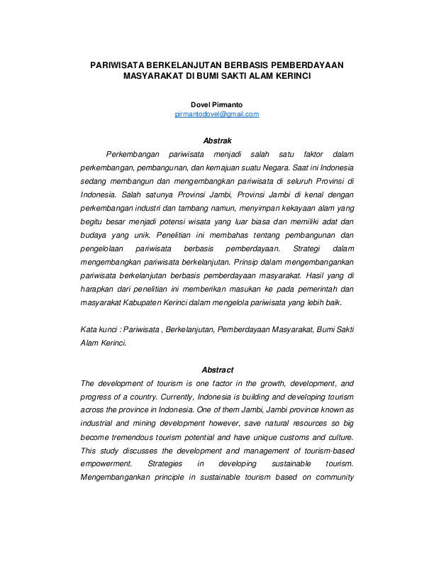 Pdf Pariwisata Berkelanjutan Berbasis Pemberdayaan Masyarakat Di Bumi Sakti Alam Kerinci Dovel Firmanto Academia Edu