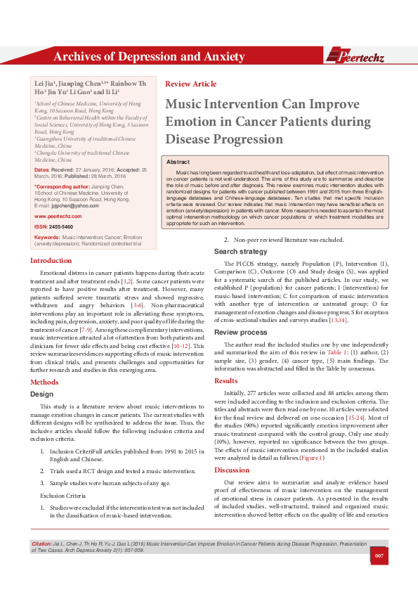 (PDF) Music Intervention Can Improve Emotion in Cancer Patients during ...