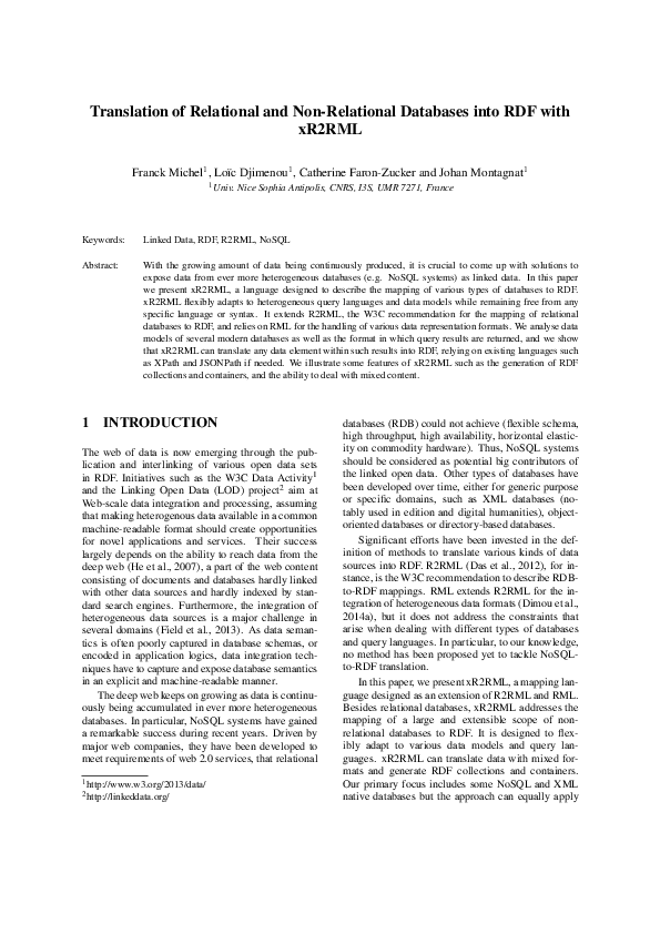 Translation of relational and non relational databases into rdf with