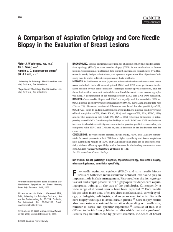 (PDF) A comparison of aspiration cytology and core needle biopsy in the ...