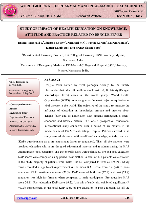 (PDF) STUDY OF IMPACT OF HEALTH EDUCATION ON KNOWLEDGE, ATTITUDE AND ...