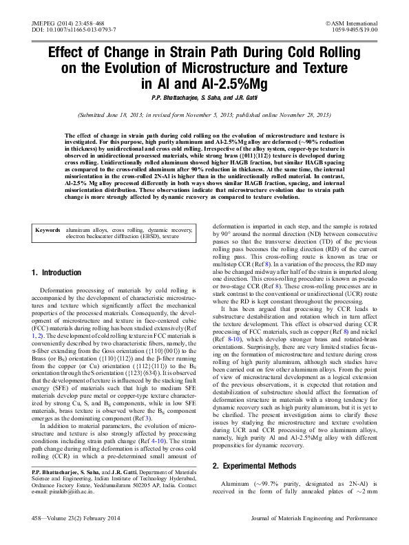 (PDF) Effect of Change in Strain Path During Cold Rolling on the ...