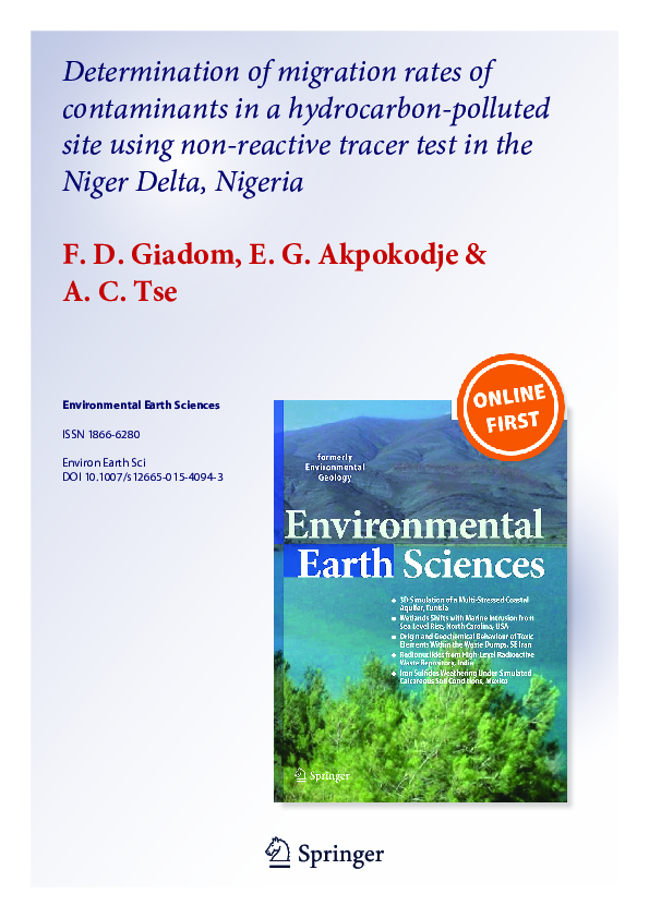 (PDF) Environmental Earth Sciences Ferdinand Giadom and Enuvie