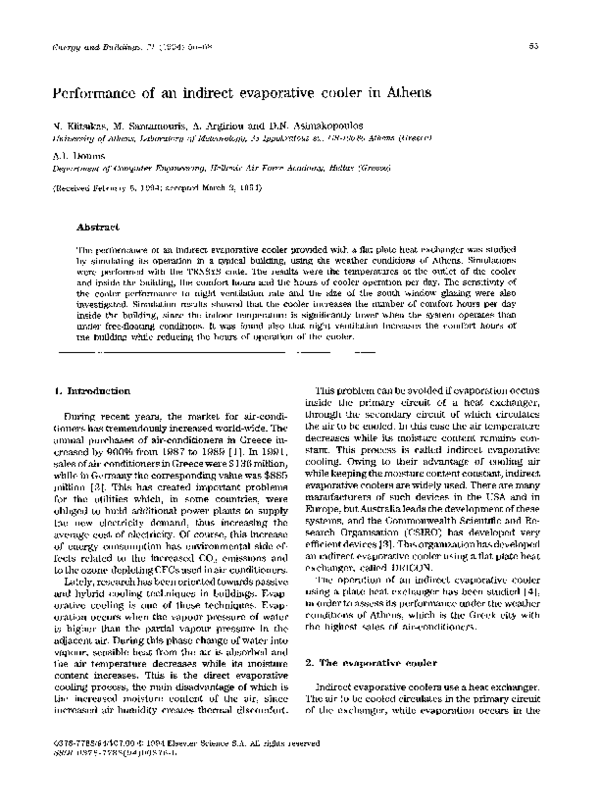 (PDF) Performance of an indirect evaporative cooler in Athens