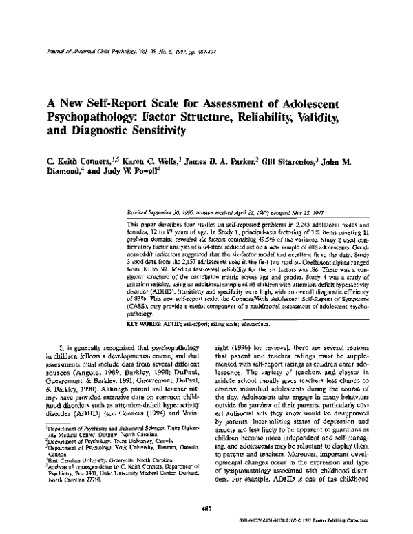 (PDF) A new self-report scale for assessment of adolescent ...