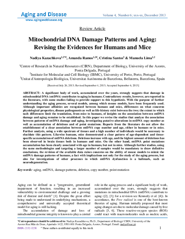 (PDF) Mitochondrial DNA Damage Patterns and Aging: Revising the ...