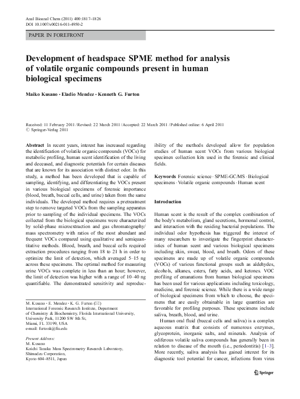(PDF) Development of headspace SPME method for analysis of volatile ...